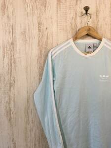 732☆【オリジナルス 3ライン トレフォイル ロングTシャツ】adidas アディダス 水色 M