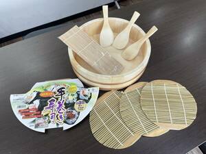 ★【天然木飯台(約3合桶) 天然竹しゃもじ×3 巻きす】パール金属 エンジョイパーティー 手巻き寿司 5点セット D-480★未使用品 おまけ付き