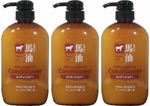 3本　馬油コンディショナー椿油配合 600mL　男女兼用です。髪、お肌にやさしい弱酸性です。椿オイル配合で、すこやかに輝く艶髪に。