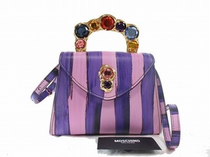 1円　未使用に近い　モスキーノ　MOSCHINO　★　２way ミニ　ハンドバッグ　ショルダーバッグ　★　姫　ピンク　パープル　ビジュー　9325