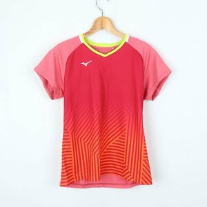 ミズノ 半袖Tシャツ Vネック スポーツウエア 大きいサイズ レディース XLサイズ レッド×オレンジ Mizuno