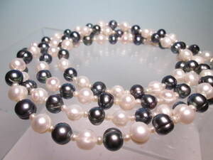 ☆SILVER ツーカラー真珠のロングネックレス 120cm 90g
