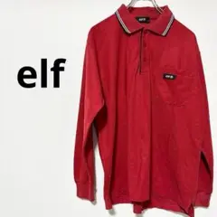 elf ポロシャツ　赤　長袖　ワンポイント　ポケット　Mサイズ　シンプル