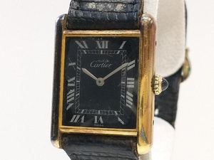 【1円】ジャンク 稼働 Cartier カルティエ マストタンク 手巻き 腕時計 ケース925 SV シルバー ブラック文字盤 アンティーク
