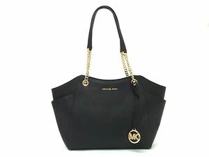 1円 ■美品■ MICHAEL KORS マイケルコース レザー チェーン ハンドバッグ トートバッグ ショルダー 肩掛け レディース ブラック系 BK1178