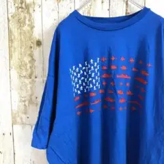 【e37】アメリカUSA古着プリント半袖Tシャツクルーネックカットソーレトロ丸首