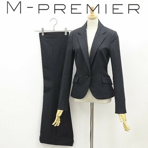 ◆M-PREMIER エムプルミエ ストレッチ カシミヤ混 ウール 1釦 ジャケット＆フレア パンツ スーツ セットアップ チャコール 36/34