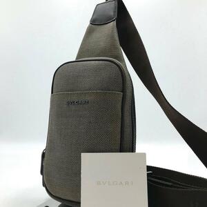 未使用保管品●ブルガリ ウィークエンド BVLGARI メンズ ビジネス ショルダーバッグ ボディ ウエストポーチ レザー グレー系 斜めがけ