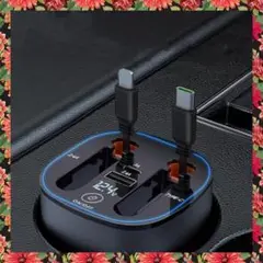 車載充電器 車用シガーソケット LEDライト付き 2in1充電ケーブル USB