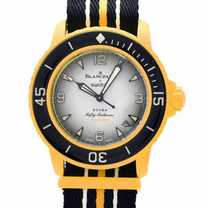 スウォッチ ボーイズ パシフィックオーシャン SO35P100 ブランパン コラボ 裏スケ ホワイト ナイロンベルト 自動巻き 腕時計 中古 送料無料