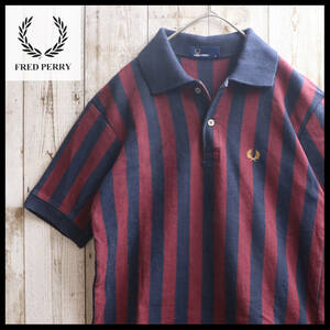 【USED】 フレッドペリー FREDPERRY ポロシャツ ストライプ柄 ブリティッシュ Oi イングランド LONDON 古着 Sサイズ ☆送料無料☆