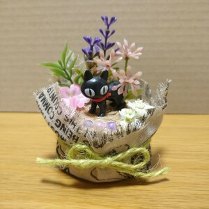 ハンドメイド フェイクグリーン フェイク 造花 寄せ植え アートフラワー 装飾 飾り 置物 インテリア 観葉樹 グリーン 葉 花 猫 黒猫