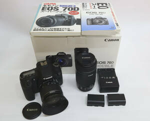 Canon EOS 70D デジタル一眼レフカメラ ダブルズームキット 元箱 取説 バッテリー 充電器 シャッター数21200 【送料込】