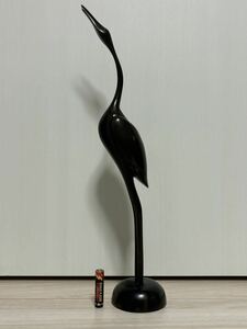 木製 置物 「 鷺 サギ 」アンティーク オブジェ 彫刻 ヴィンテージ 美術品 インテリア 高 約27.5㎝