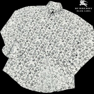 バーバリーブラックレーベル■フラワーモノグラム総柄 ホース刺繍 2(M) 白 ドゥエボットーニ長袖BDシャツ BURBERRY BLACK LABEL