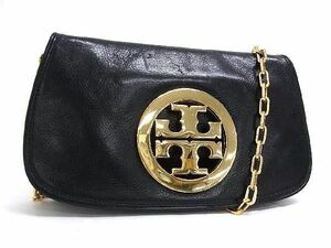 1円 ■美品■ TORY BURCH トリーバーチ レザー チェーン クロスボディ ショルダーバッグ 斜め掛け ブラック系 BJ1213