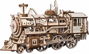 機関車 立体パズル キネティックモデルキット 機械模型 ギア 手回し 木製 クラフト ロコモーティブ