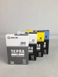 A8848●KING JIM TEPRA TR テプラ カートリッジ 4個 セット 12mm 透明 TT12K 白 TC12S 青 TC12B 黄色 TC12Y 黒インク 未開封 保証あり