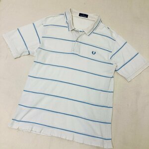 FRED PERRY　ロゴ刺繍　ボーダー　ポロシャツ　ホワイト/ライトブルー　S