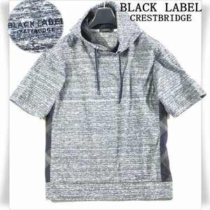 新品1円～★定価2.6万 BLACK LABEL ブラックレーベル クレストブリッジ パイル地 コットン綿 半袖 サイドチェック フーディー M 紺◆1164◆