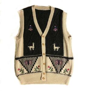 70s〜 Vintage Handmade Ethnic Alpaca Vest カントリー インディアン ネイティブ カウチン 刺繍 総柄 エスニック ヴィンテージ ビンテージ