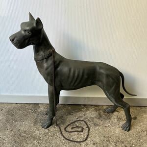 金属製　犬の置物　ボクサー犬　50cm ブロンズ像 ボクサー犬 銅製 犬 置物 飾り 引取り可　管理08