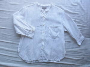 MARGARET HOWELL マーガレットハウエル　リネン100% 七分袖　バンドカラーシャツ　サイズ Ⅰ 日本製　ホワイト