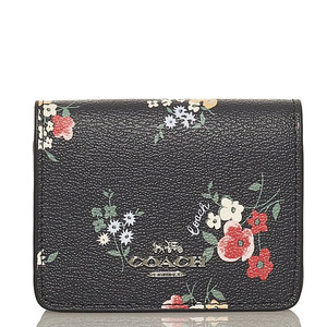 コーチ フラワー 花柄 チェーンウォレット ブラック レザー レディース COACH 【中古】