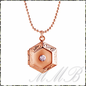 [PENDANT NECKLACE] Rose Gold Plated Hexagon Locket ローズ ゴールド ヘキサゴン 六角形 ロケット ペンダント ボールチェーン ネックレス