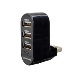 送料無料メール便 USBハブ 3ポート 180度回る回転コネクタ搭載 GH-HB2A3A-BK/7106 ブラック
