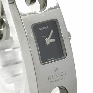 GUCCI グッチ 腕時計 6100 L クオーツ アナログ スクエア ブラック シルバー ウォッチ ヴィンテージ レディース 電池交換済み 動作確認済み
