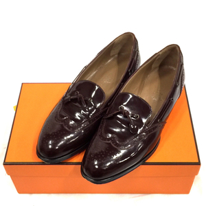 エルメス サイズ 351/2 レザー ウィングチップ ローファー 靴 レディース ボルドー系 保存袋・箱付き HERMES