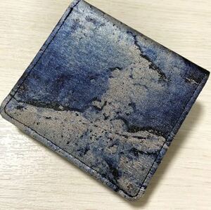 新品 幻想的藍染 京都伝統西陣織 レザー二つ折りウォレット 財布 金箔銀箔2B
