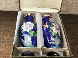 中国　七宝焼　花瓶　2点　箱入り　