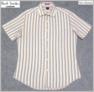 美品 Paul Smith LONDON ポールスミスロンドン マルチストライプ ショートスリーブ 半袖シャツ XL 日本製 メンズ