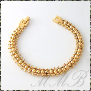 [BRACELET] 18K Gold Filled Ball Ladder Link サンド & スムース ボール ラダー リンク チェーン ゴールド ブレスレット 9x195mm (13g)