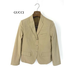 A6064/訳有り 春夏 裏地メッシュ GUCCI グッチ コットン スナップボタン テーラード ブレザー ジャケット44ベージュ/イタリア製 レディース