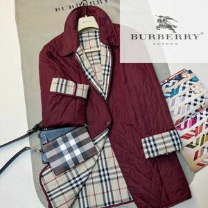 K20【ノバチェック】参考価格14万●超美品BURBERRY LONDON●イングランド製●高級キルティングコート バーバリーコート レディース