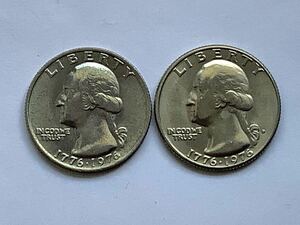 【希少品セール】アメリカ 25セント硬貨 記念デザイン 1976年 ミントマークD ミントマークなし 各1枚 2枚まとめて