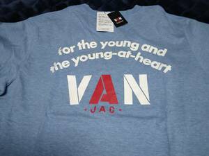 VAN JAC 　半袖バックアーチロゴヘザープリントTシャツ　サックス　LL　　新品未使用　アイビー トラディショナル