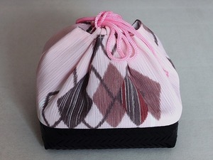 籠巾着 H0461-01 送料無料 浴衣にぴったり　おしゃれなピンク色・柄の籠巾着　籠付巾着　在庫処分の大特価