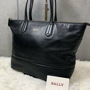 極美品/A4収納 ●BALLY バリー メンズ トートバッグ ビジネス ブリーフ シュリンクレザー 本革 ロゴ 肩掛け ブラック 黒 書類 大容量