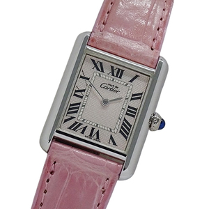カルティエ Cartier 時計 レディース ブランド マストタンク SM 2000年クリスマス限定 クオーツ SS レザー W1016130 ピンク 磨き済み