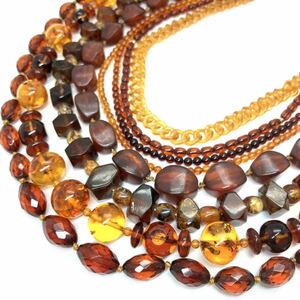 ［琥珀アクセサリーパーツおまとめ］a 重量約122g コハク こはく アンバー べっ甲 チェーン amber necklace jewelry parts CE0