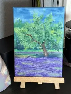 「ラベンダー畑の木」　手描き　油絵　風景画　原画