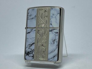 送料無料 ZIPPO[ジッポー]両面加工 大理石調＆アラベスクデザイン ホワイトシルバー 2NWT-W