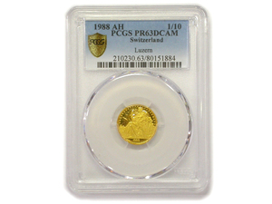【BSJJ】スイス ルツェルン1988 嘆きのライオン金貨1/10oz PR63 プルーフ63 ディープカメオ 最上位クラス 本物