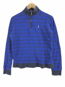 POLO RALPH LAUREN ポロ ラルフローレン ボーダー ハーフジップ カットソー sizeL/青 ■■ ☆ djd0 レディース