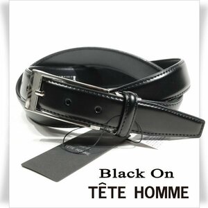 新品1円～★定価0.9万 Black On TETE HOMME テットオム 牛革レザー ビジネスベルト フリーサイズ 本革 黒 ブラック 本物◆1290◆