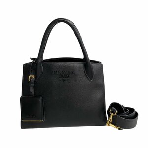 ほぼ未使用 袋付 PRADA プラダ モノクローム サフィアーノレザー 2way ハンドバッグ ショルダーバッグ ミニ トートバッグ ブラック 36927